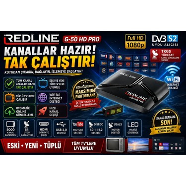 Redline Redline G-50 Hd Pro Full Hd Uydu Alıcısı R Tüplü ve LED Tv Uyumlu Tkgs Wifi Destekli Youtube 5000 — 2. ürün görseli