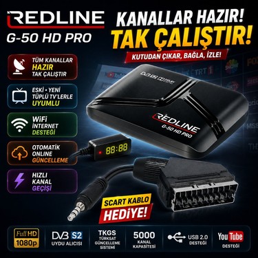 Redline Redline G-50 Hd Pro Full Hd Uydu Alıcısı R Tüplü ve LED Tv Uyumlu Tkgs Wifi Destekli Youtube 5000 — 3. ürün görseli