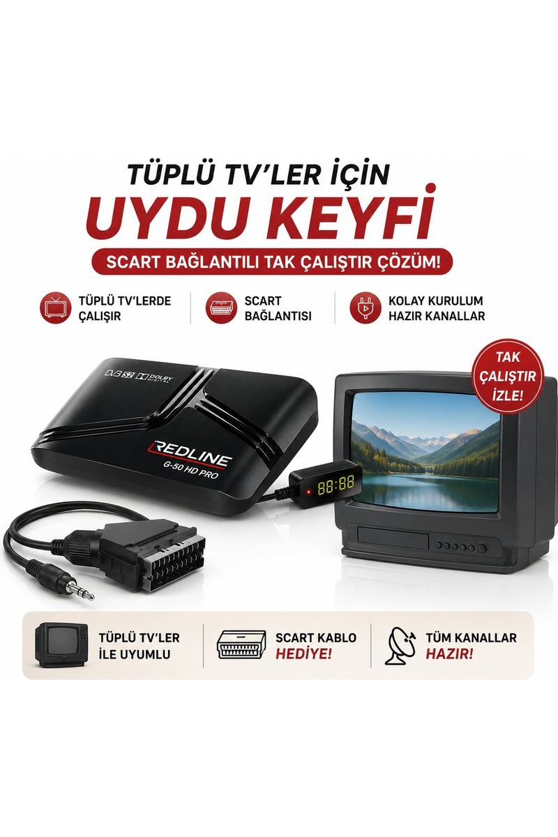 Redline Redline G-50 Hd Pro Full Hd Uydu Alıcısı R Tüplü ve LED Tv Uyumlu Tkgs Wifi Destekli Youtube 5000 — 4. ürün görseli