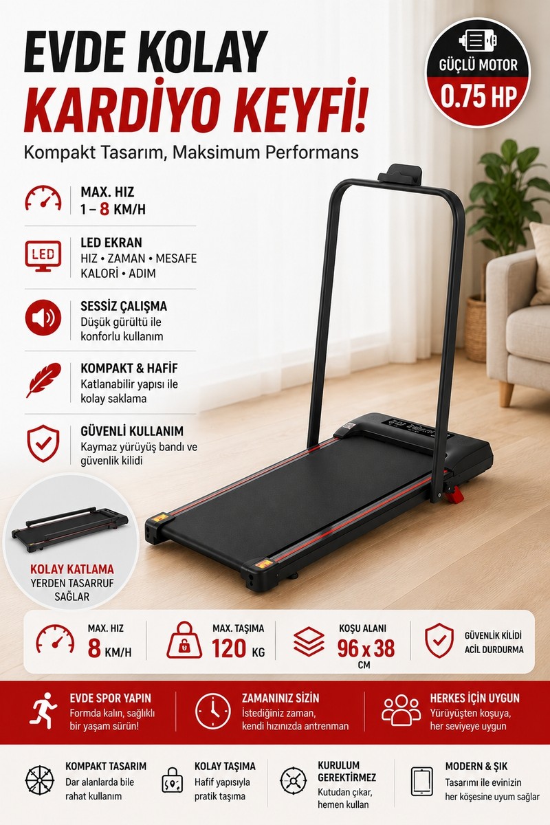 Relax Ekranlı Uzaktan Kumandalı Portatif Bluetoothlu Yürüme ve Koşu Bandı RL-895