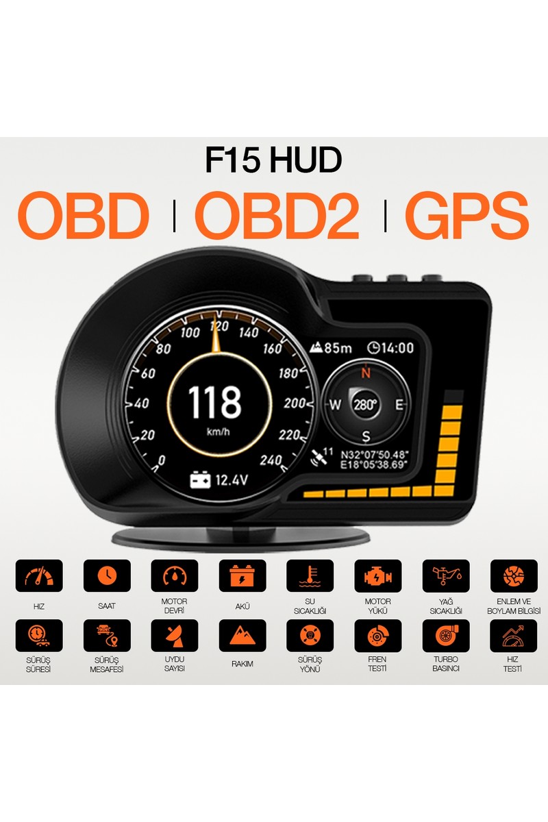 Relaxus F15 HUD OBD OBD2 Dijital Kilometre RPM Su Sıcaklığı Basınç Hararet Araç Veri Ekranı Head Up Display