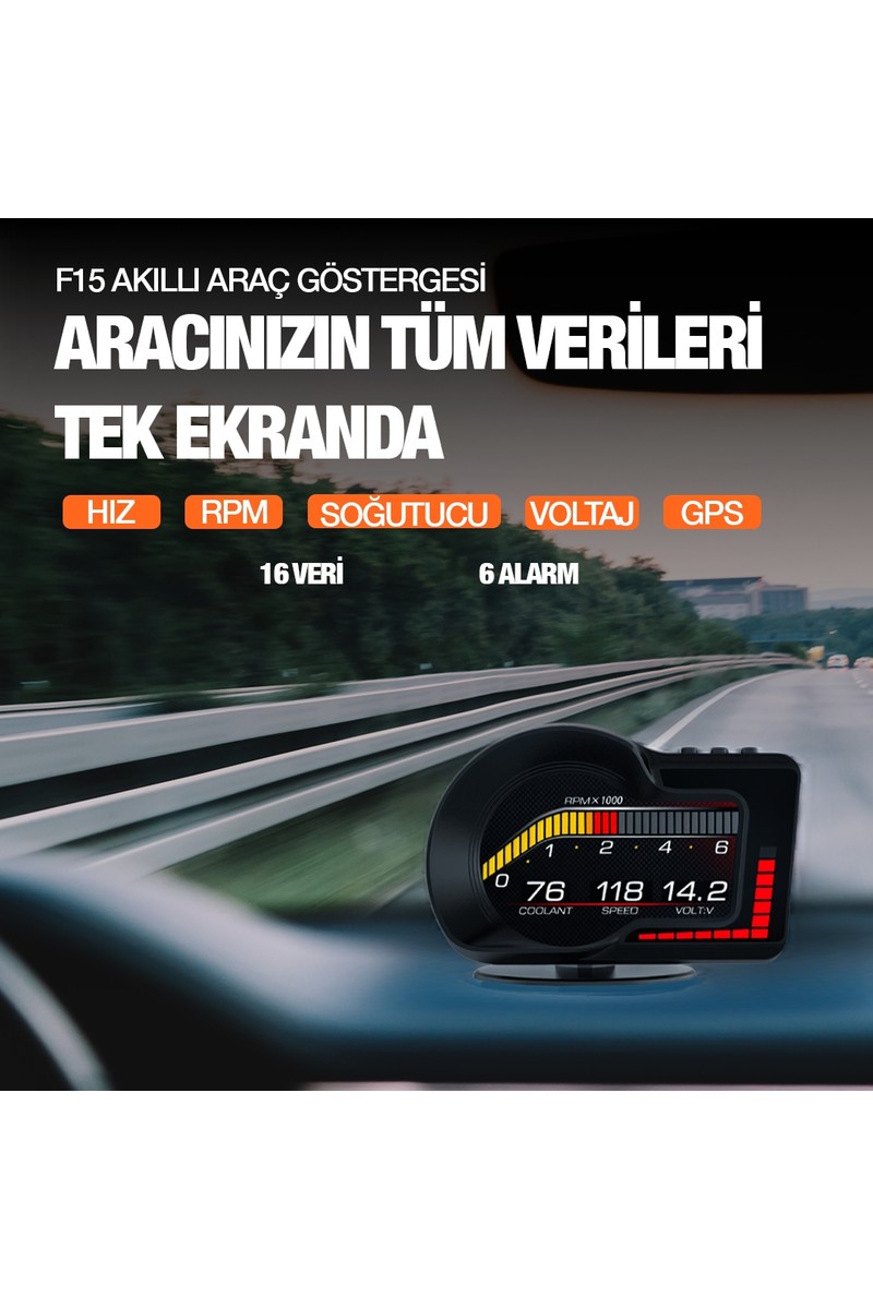 Relaxus Relaxus F15 HUD OBD OBD2 Dijital Kilometre RPM Su Sıcaklığı Basınç Hararet Araç Veri Ekranı Head Up Display — 2. ürün görseli