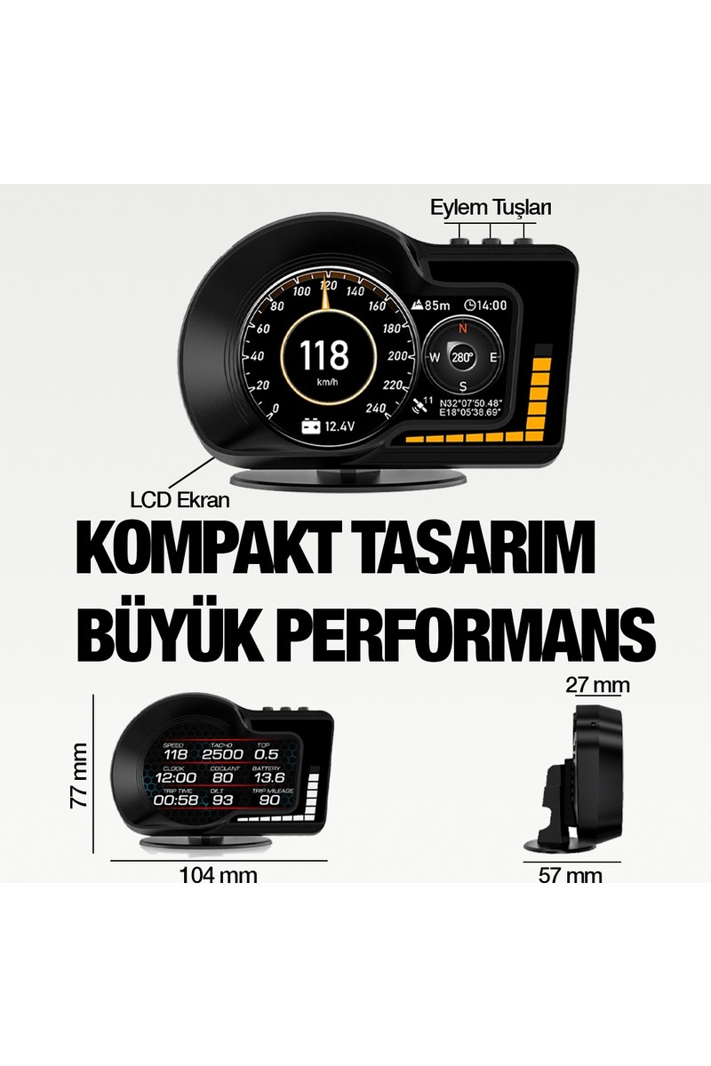 Relaxus Relaxus F15 HUD OBD OBD2 Dijital Kilometre RPM Su Sıcaklığı Basınç Hararet Araç Veri Ekranı Head Up Display — 3. ürün görseli