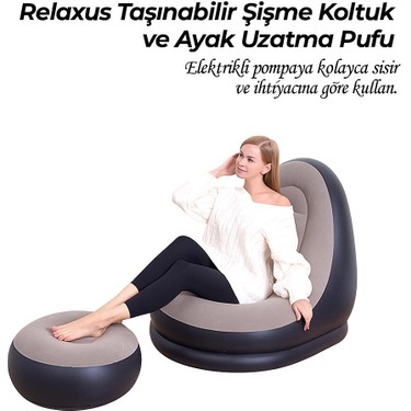 Relaxus Relaxus Şişme Koltuk ve Ayak Uzatma Pufu – Taşınabilir, Elektrikli Pompa ile Kolay Şişirme, fiyatı ve görseli