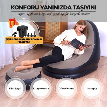 Relaxus Relaxus Şişme Koltuk ve Ayak Uzatma Pufu – Taşınabilir, Elektrikli Pompa ile Kolay Şişirme, — 2. ürün görseli