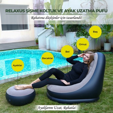Relaxus Relaxus Şişme Koltuk ve Ayak Uzatma Pufu – Taşınabilir, Elektrikli Pompa ile Kolay Şişirme, — 3. ürün görseli