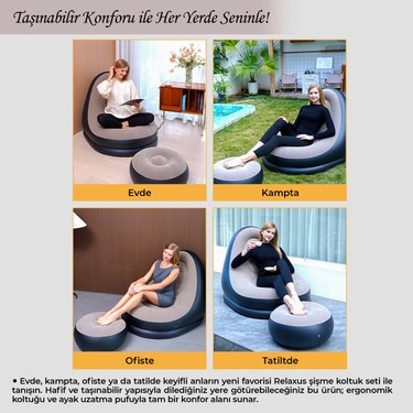 Relaxus Relaxus Şişme Koltuk ve Ayak Uzatma Pufu – Taşınabilir, Elektrikli Pompa ile Kolay Şişirme, — 4. ürün görseli