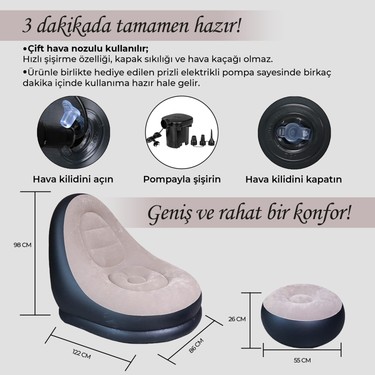 Relaxus Relaxus Şişme Koltuk ve Ayak Uzatma Pufu – Taşınabilir, Elektrikli Pompa ile Kolay Şişirme, — 5. ürün görseli