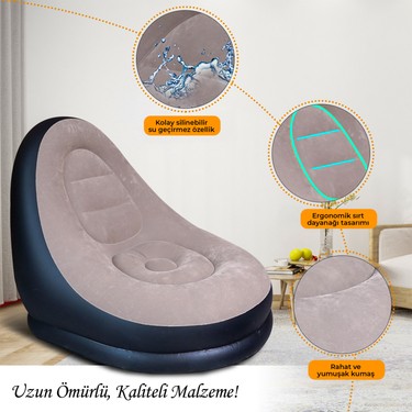 Relaxus Relaxus Şişme Koltuk ve Ayak Uzatma Pufu – Taşınabilir, Elektrikli Pompa ile Kolay Şişirme, — 6. ürün görseli