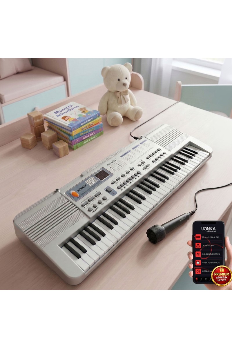 Rennes Rennes NR-610 Çocuklar İçin 61 Tuşlu USB MP3 Pilli Mikrofonlu — 6. ürün görseli