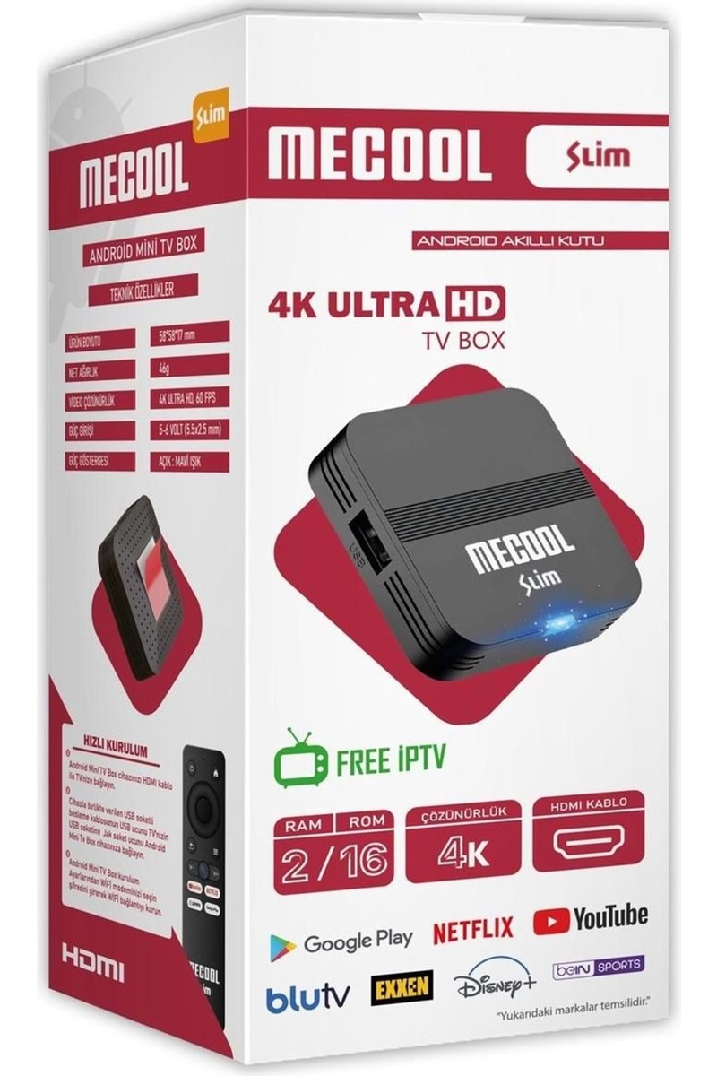 Riosat Mecool Slim 2gb Ram 16GB Hafıza 4K Ultra Hd 2.4ghz Wifi Android Tv Box