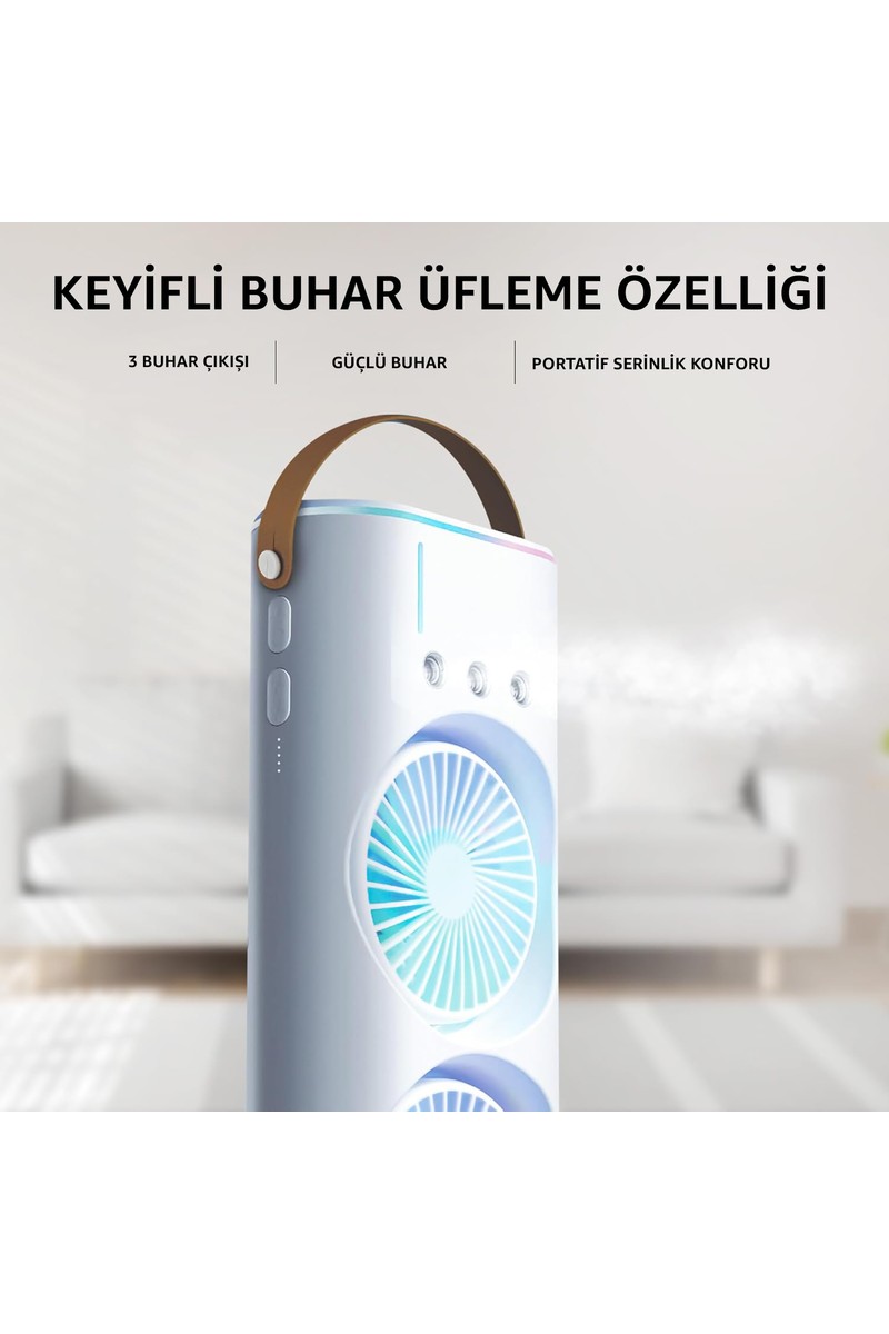 Robeve Robeve 2 Fanlı Vantilatör Buharlı Fan -Şarjlı, Kompakt, Ayarlanabilir , Soğutucu Fan ,Buharlı Nemlendirici, Eşsiz Tasarım, Hız Seçenekleri , Led Aydınlatma, Gece Lambası — 2. ürün görseli