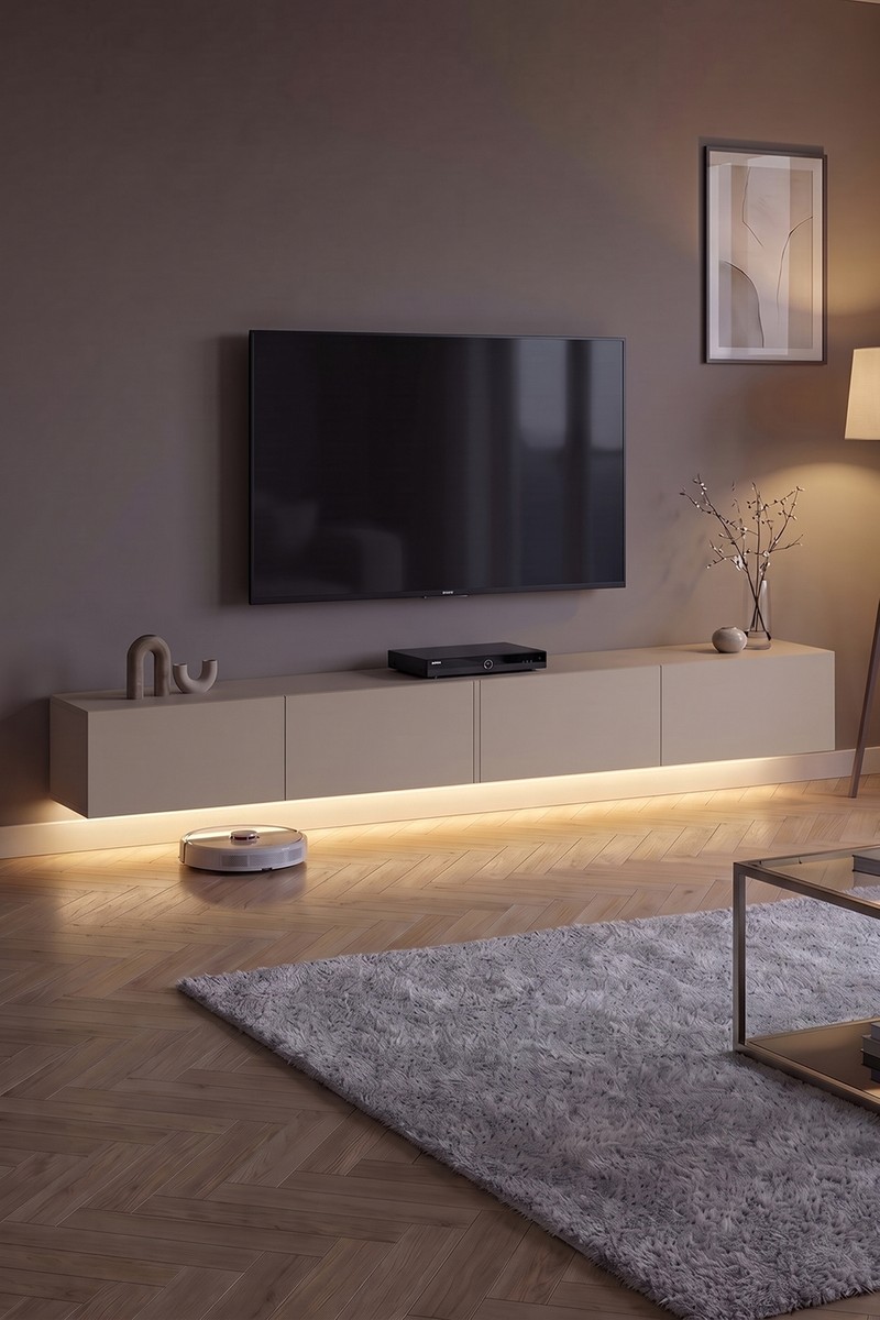 Robeve Robeve 240 cm LED Aydınlatmalı Duvara Monte Tv Ünitesi - Modern Televizyon Ünitesi Televizyon Sehpası - 4 Kapaklı Depolama Alanlı Salon Televizyon Konsolu - Kumbeji Kumtaşı Duvar Tipi Tv Dolabı — 2. ürün görseli