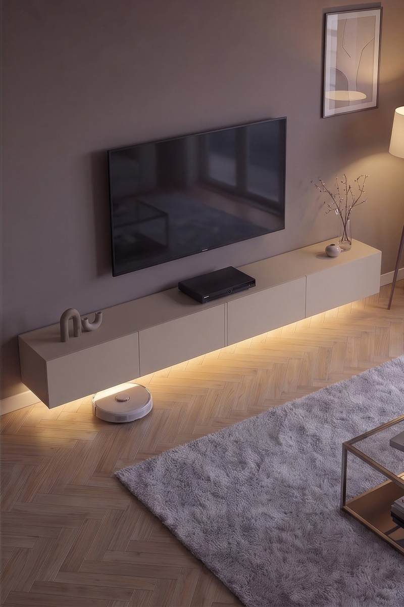 Robeve Robeve 240 cm LED Aydınlatmalı Duvara Monte Tv Ünitesi - Modern Televizyon Ünitesi Televizyon Sehpası - 4 Kapaklı Depolama Alanlı Salon Televizyon Konsolu - Kumbeji Kumtaşı Duvar Tipi Tv Dolabı — 3. ürün görseli