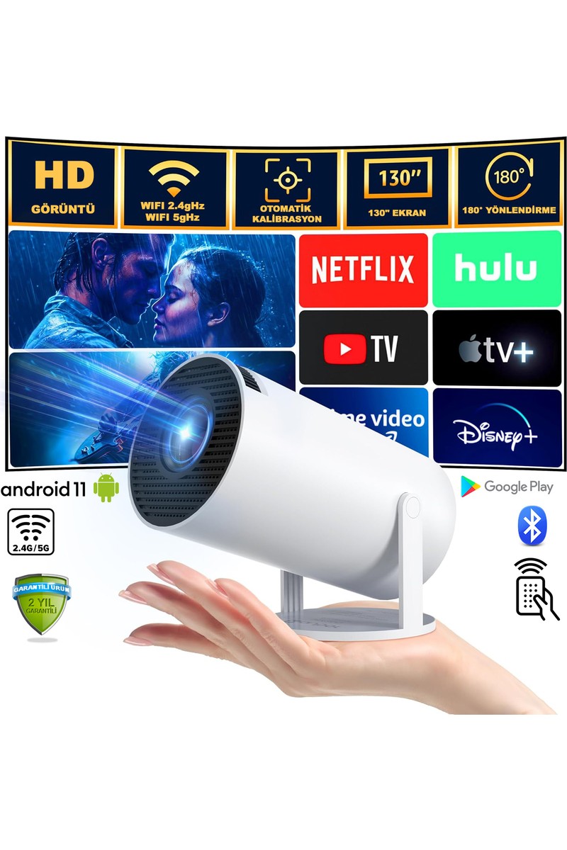 Robeve Mini Projeksiyon Taşınabilir Projeksiyon Cihazı Hd Projeksiyon Cihazı Android 11 Android Tv Projeksiyon Cihazı Ev Sinema Projeksiyon Akıllı Hoparlörlü Projeksiyon Wifi Bluetooth Taşınabilir