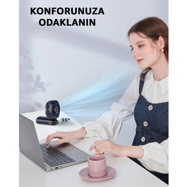 Robeve Robeve Taşınabilir Elle Tutulabilir Dijital Göstergeli Vantilatör Fan – 5 Hız Ayarı, Şarj — 3. ürün görseli