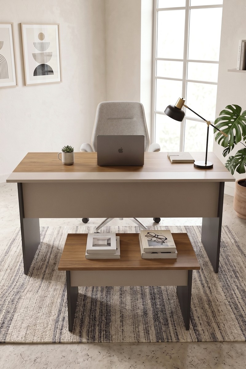 Robin Robin Home Nexus Yönetici Ofis Takımı Makam Takımı 2 Parça Çalışma Masası Sehpa Sepet-Kumsal-Antrasit — 2. ürün görseli