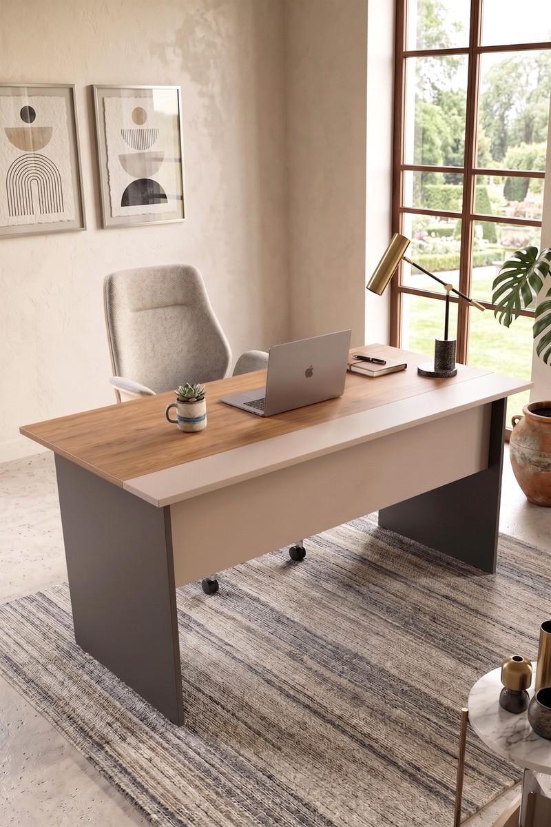 Robin Robin Home Nexus Yönetici Ofis Takımı Makam Takımı 2 Parça Çalışma Masası Sehpa Sepet-Kumsal-Antrasit — 3. ürün görseli