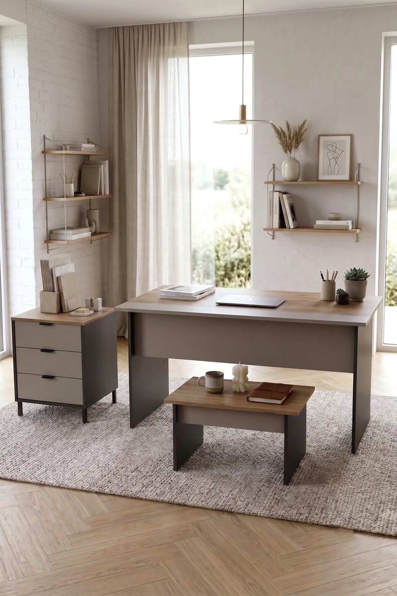 Robin Robin Home Nexus Yönetici Ofis Takımı Makam Takımı Çalışma Masası Sehpa Keson 3 Parça Sepet-Kumsal-Antrasit — 2. ürün görseli