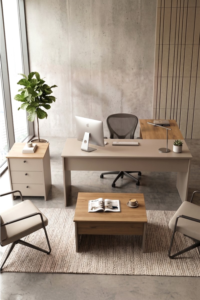 Robin Robin Home Opus Yönetici Ofis Takımı Makam Takımı Çalışma Masası Sehpa Keson 3 Parça Sepet-Kumsal — 2. ürün görseli