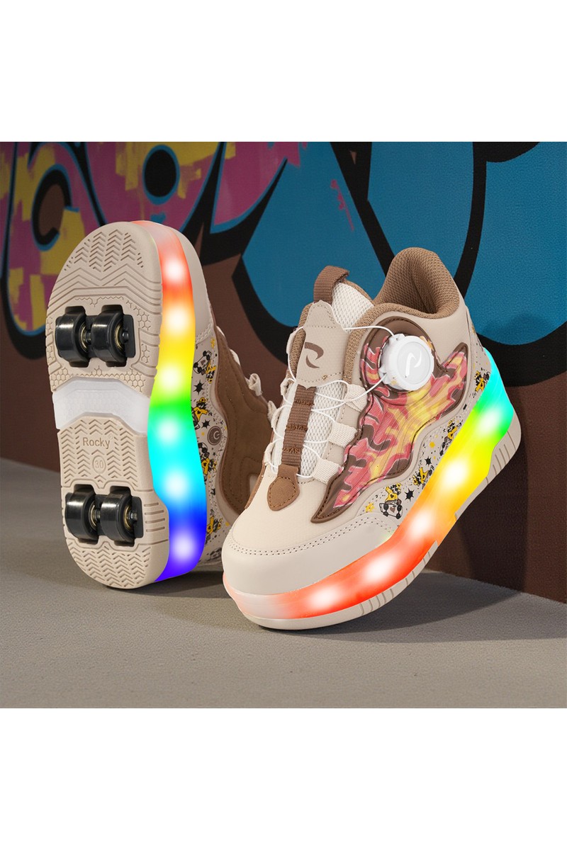 Rocky Sport Flames Çocuk Patenli, Işıklı Rahat Bej-Kahverengi ve Günlük Ayakkabı & sneaker | Yeni Model Tarz Patenli Kaykay Ayakkabı