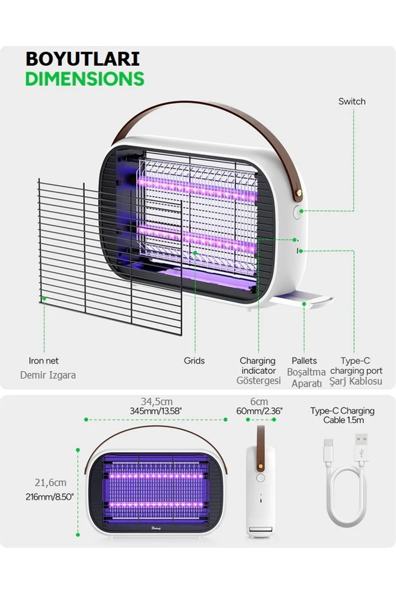 Rowenger Rowenger MA15C Uv-Led Işıklı 5200MAH Şarjlı + Elektrikli Sivrisinek Öldürücü Lamba Sinek Öldürücü Cız — 2. ürün görseli