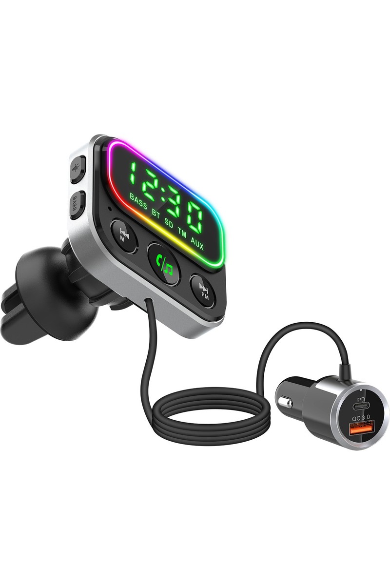 S-Link SL-BT405 Rgb Bluetooth V5.0 Geniş LED Ekran+Tf Kart Çift USB Qc3.0 ve PD18W Hızlı Şarj Fm Transmitter