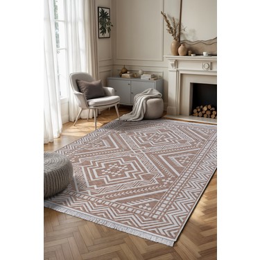 Saraz Halı Saraz Halı Bohem Touch Serisi Çift Taraflı Dokuma Pamuklu Kilim 1701 Bej Renkli Şık fiyatı ve görseli