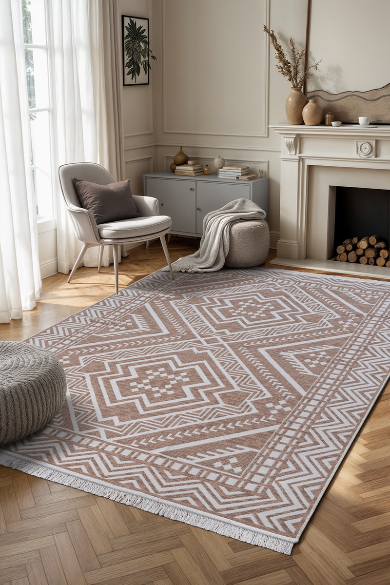 Saraz Halı Saraz Halı Bohem Touch Serisi Çift Taraflı Dokuma Pamuklu Kilim 1701 Bej Renkli Şık — 6. ürün görseli