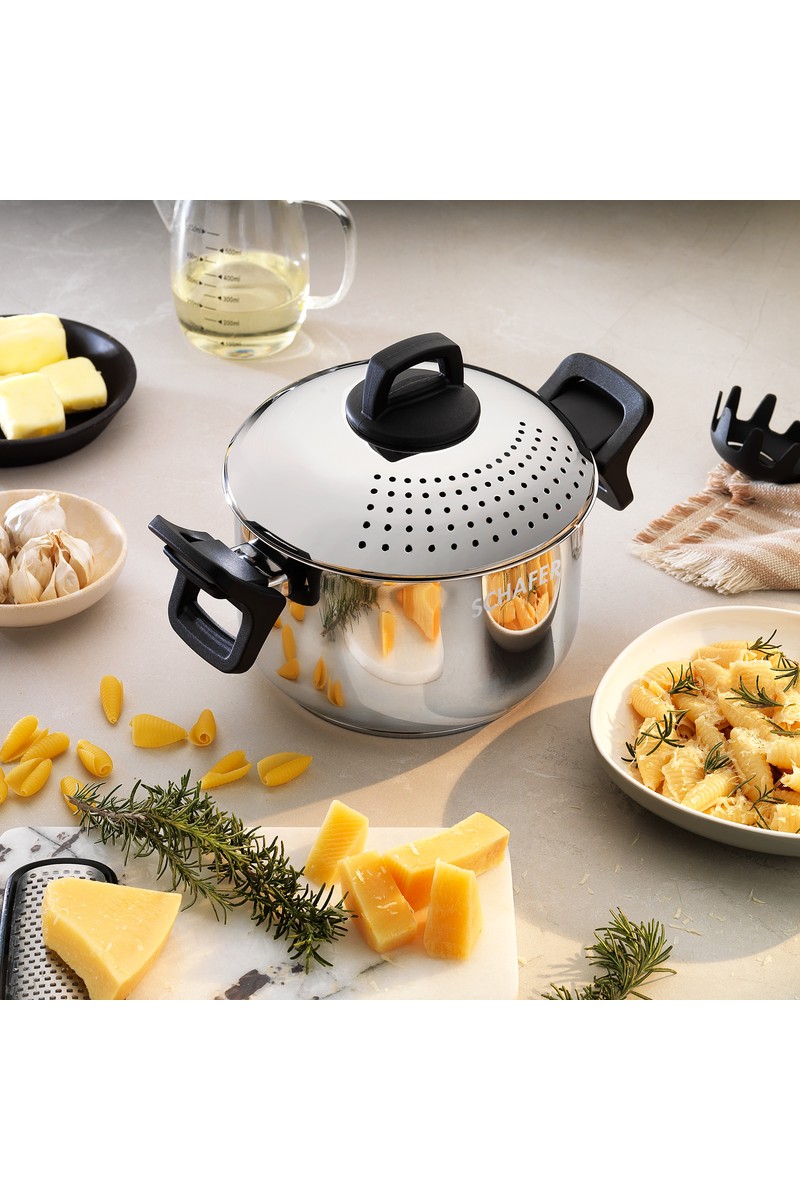 Schafer Gurme Süzgeçli Makarna Tenceresi 2 Parça Gümüş Çelik 22 cm Derin Tencere