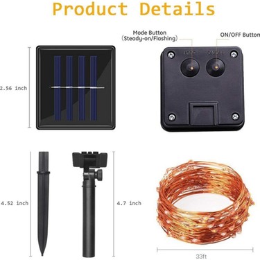 Schulzz Schulzz Solar Güneş Enerjili Su Geçirmez 10 Metre 100 Led Dış Bahçe Aydınlatma Enerji — 3. ürün görseli