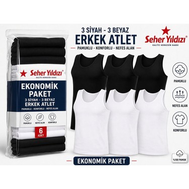 Seher Yıldızı Seher Yıldızı Seher 6'lı Erkek Siyah Atlet Pamuk fiyatı ve görseli