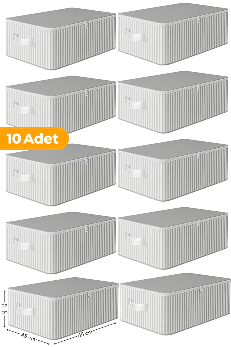Serstil 10 Adet Antrasit Çizgili Büyük Boy Baza Altı ve Çekyat Hurç - 65X45X22 cm - Organizer.