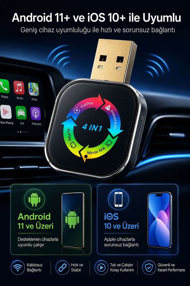 Seyutech Seyutech 4'ü 1 Arada Kablosuz Araç Ekran Yansıtıcı Ios & Android Uyumlu Carplay Android Auto Adaptörü — 3. ürün görseli