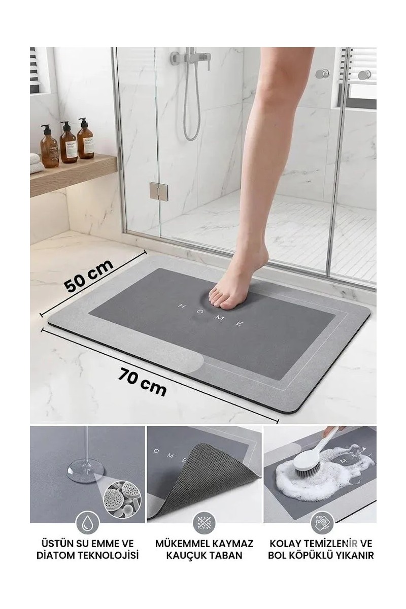 Sihirli Sihirli Mop Su Emici Banyo Paspası Kaymaz Tabanlı Su Emici Yapı 50 x 70 cm Kare — 2. ürün görseli