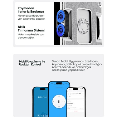 Şımart Şımart Akıllı Cam Temizleme Robotu 3300PA Güçlü Vakum ve Akıllı Kontrol ile Kare — 5. ürün görseli