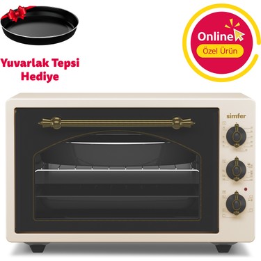 Simfer Simfer 4295 Retro Bej 42LT Turbo Fan Mini/Midi Fırın – 6 Fonksiyon, Yoğurt Yapma & Buz Çözme fiyatı ve görseli