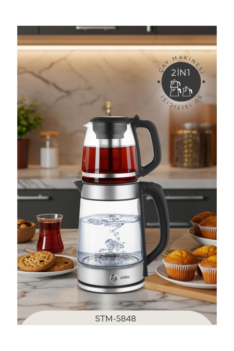 Sinbo Sinbo 1500 W Elektrikli Çay Makinesi STM-5848 2.0L Cam Gövde ve Demlik ile Enerji Tasarruflu — 3. ürün görseli
