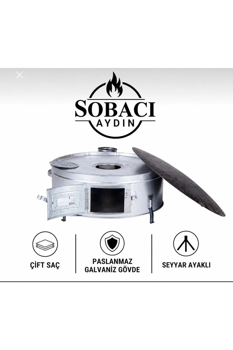 Sobacı Sobacı Aydın 75 cm Ekmek Yufka Gözleme Bazlama Sobası Cift Saclı Soba Olarak Kullanım Ters Cevirip Et Kavurma — 3. ürün görseli