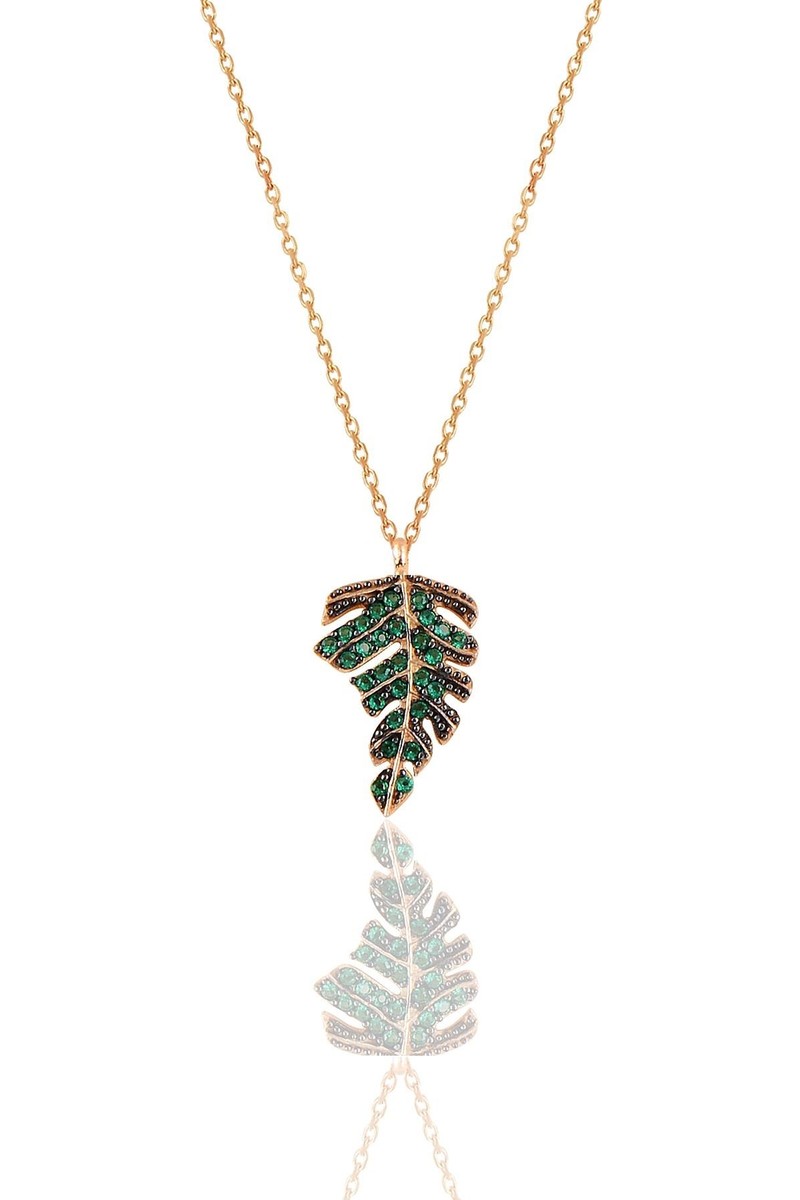 Söğütlü Silver Söğütlü Silver Gümüş Rose Yeşil Taşlı Yaprak Kolye ve Küpe — 5. ürün görseli