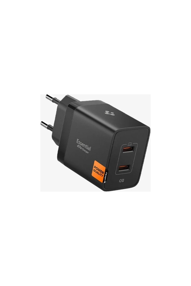 Spigen 47W USB-C 2 Port Mini Hızlı Şarj Aleti PPS 2.0 Super Hızlı Şarj GaN Pro Isı Düşürücü Güç Adaptörü Akım Koruma iPhone & Android & iPad & MacBook Type-C Siyah - ACH09457 (Spigen TR Garantili)