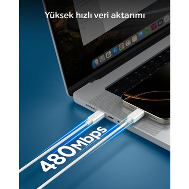 Spigen Spigen USB-C to USB-C 2 Metre Kablo 60W Güç / PPS 2.0 Desteği Super Hızlı Şarj / 480 Mbps Data — 6. ürün görseli