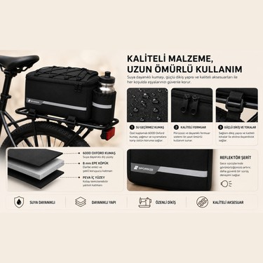Sporsize Sporsize 6 Litre Termal Bisiklet Arka Bagaj Çantası Suya Dayanıklı Reflektörlü Suluk — 6. ürün görseli