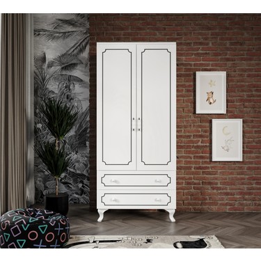 Kzn Home Stil 2 Kapaklı 2 Çekmeceli Modern Gardırop, Elbise Dolabı - Tamamı fiyatı ve görseli
