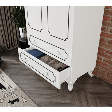 Kzn Home Stil 2 Kapaklı 2 Çekmeceli Modern Gardırop, Elbise Dolabı - Tamamı — 3. ürün görseli