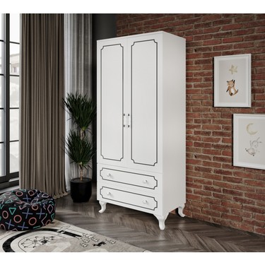 Kzn Home Stil 2 Kapaklı 2 Çekmeceli Modern Gardırop, Elbise Dolabı - Tamamı — 4. ürün görseli