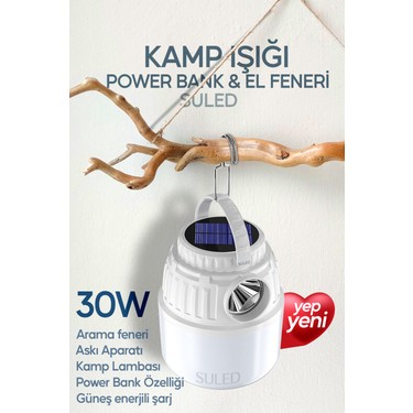 Suled Suled Kamp Lambası Solar Şarjlı El Feneri Usb Type-C Şarj Çıkışlı Power Bank Özellikli Lithium 30w — 3. ürün görseli