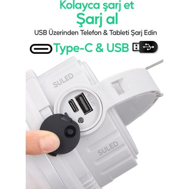 Suled Suled Kamp Lambası Solar Şarjlı El Feneri Usb Type-C Şarj Çıkışlı Power Bank Özellikli Lithium 30w — 5. ürün görseli