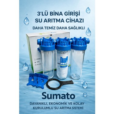 SUMATO Sumato 3'lü Bina Girişi Daire Sayaç Girişi Silifoz Filtreli Kireç Önleyici Su Arıtma Cihazı fiyatı ve görseli
