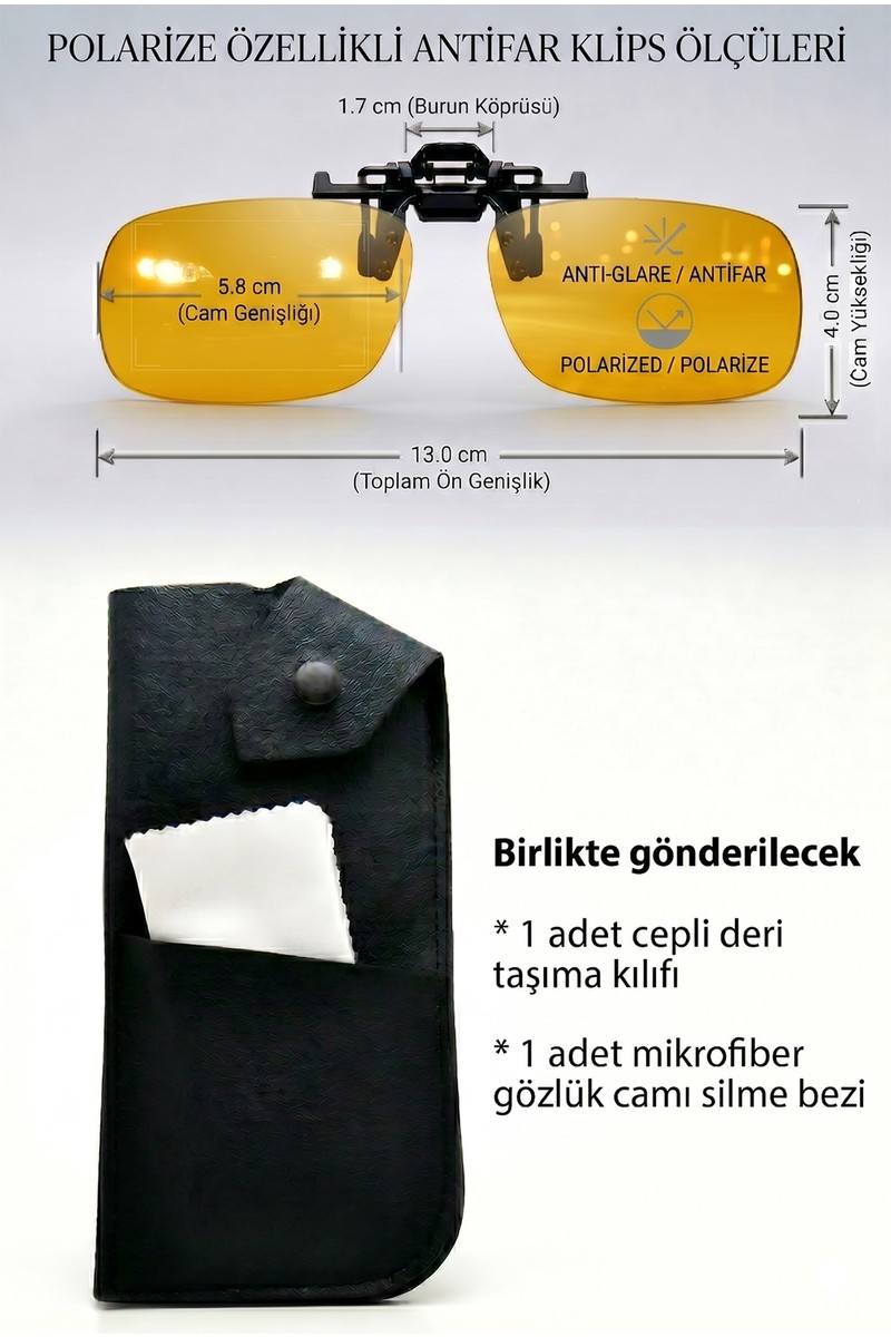 Takı Takı Dükkanı Polarize Güneş Gözlük Klipsi Gece Sürüş Gözlüğü Aç Kapa Antifar Sarı EPK13 — 2. ürün görseli